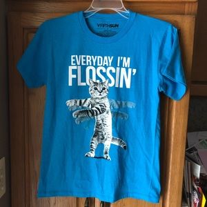 NWOT blue flossin’ cat boys’ tee